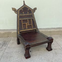 Indian Pida Antique Hand-Carved Wooden Ceremonial Chair / Throne Seat