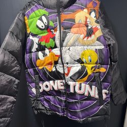 Looney Tunes Marvin Martian Bugs Bunny Puffer Jacket Mens Medium