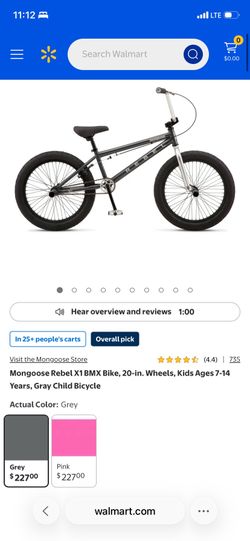 Mongoose Rebel X1 BMX Bike, 20-in. Wheels, Kids Ages 7-14 Years, Gray Child Bicycle