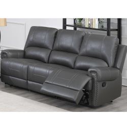 Brand New In Box Manual Recliner Sofa Nailhead Trim Accent Grey Breathable Leatherette On Sale Firm Price $480