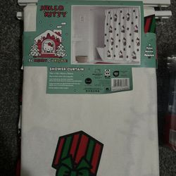 HELLO KITTY SHOWER CURTAIN/HOOKS