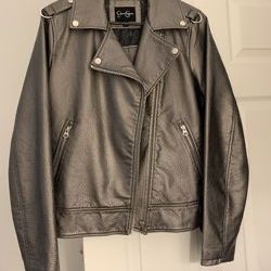 Metallic faux leather bomber jacket size L