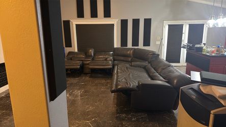 Dark Gray Leather Sectional Sofa with Recliner