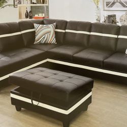 Black And White Leather Sectional Couch And Ottoman