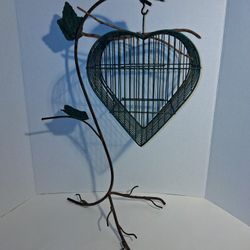 VINTAGE metal decorative hanging heart birdcage on tabletop stand $20 FIRM
