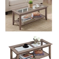 Brand New Modern Driftwood Tempered Glass Top Wooden Coffee Table