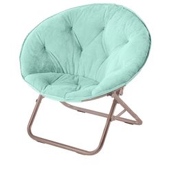 Urban Lifestyle Comfy Super Soft Faux Fur Saucer Chair with Folding Metal Frame, Mint