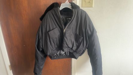 Fashion Nova Black Cropped Bomber Jacket