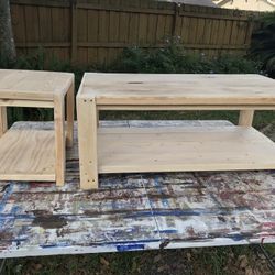 Hand Built Real Wood Coffee Table and End Table
