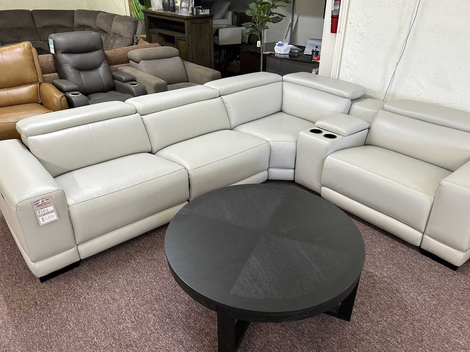 Furniture- 5 Pc Beyond Leather Sectional With 3 Power Recliners- Krofton 