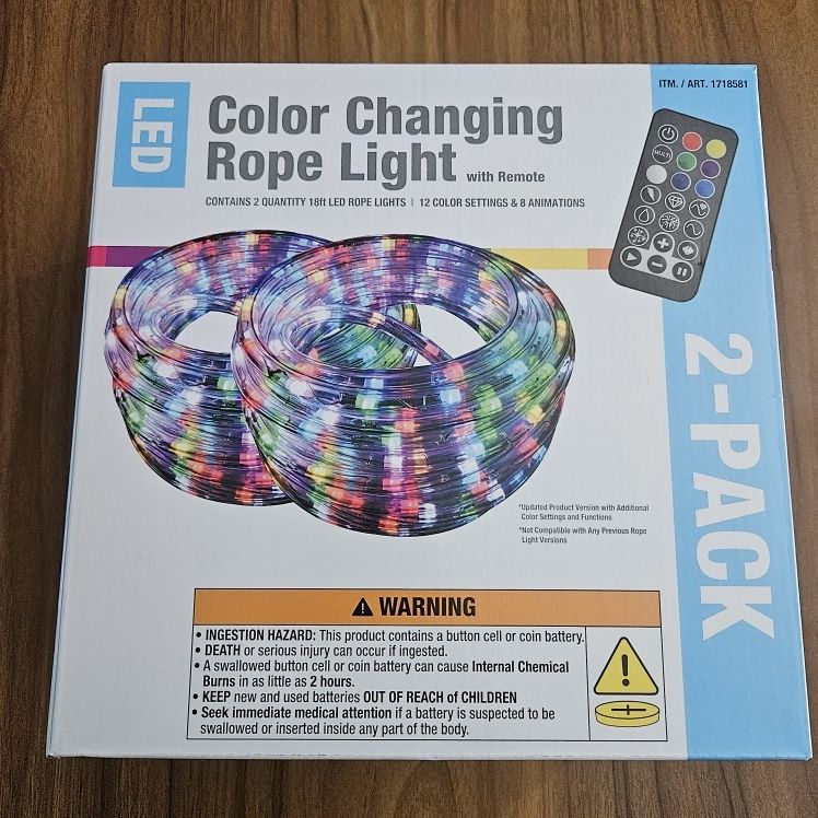 Color Changing LED Rope Light 2-Pack (18 Feet)