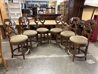DREXEL HERITAGE Lunx Armless Carved Wooden Swivel Counter Stools (Set of 6)