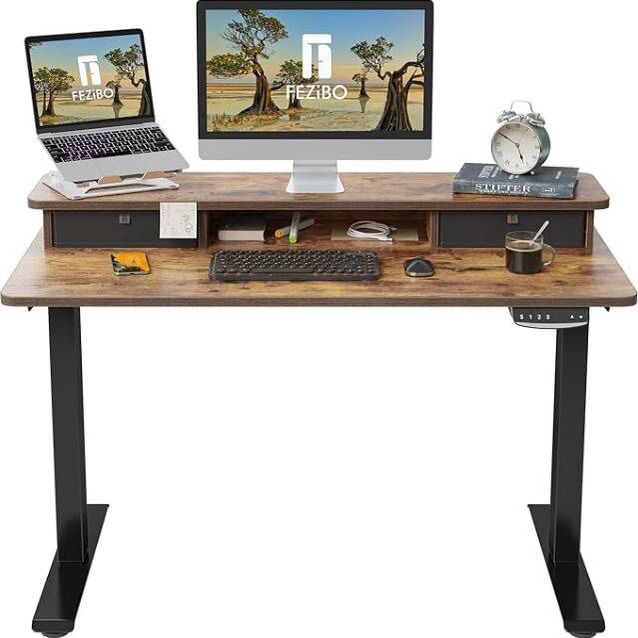 SMUG Adjustable Height Electric Standing Desk in Rustic Brown