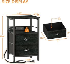 NEW!! Nightstand with Charging Station for Bedroom, 2 Fabric Drawers