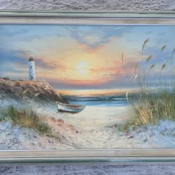 Large Vintage Signed H. Gailey Oil on Canvas Painting 49" W x 29" H (with frame)