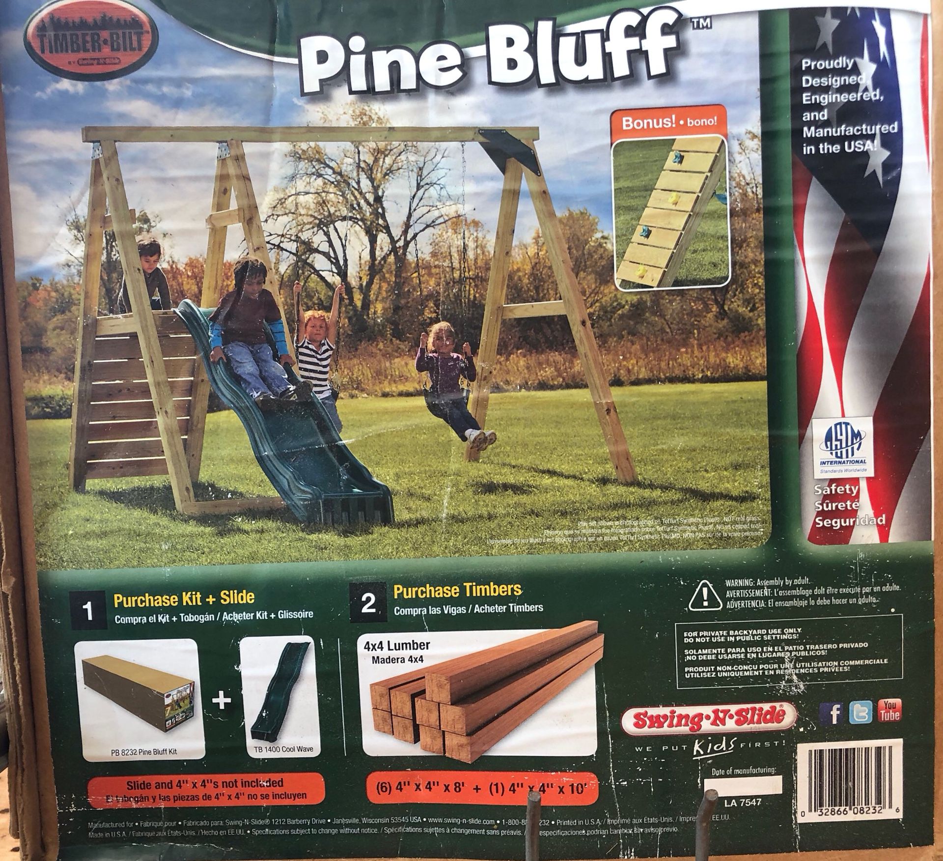 Pine Bluff Swing Set w/ slide. Purchased separately but we are selling them together. 4x4’s not included.