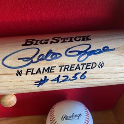 Pete Rose Signed Bat & Ball In Case