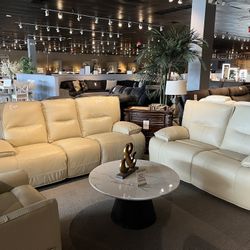 Beige Power Reclining Sofa And Loveseat