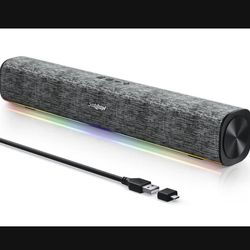 SOULION R100 Bluetooth Computer Speakers with Dynamic LED Light, USB Plug & Play PC Speakers with Switch Button, Clearly Sound Soundbar for Desktop La