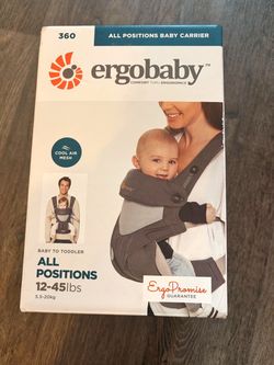 BRAND NEW IN BOX Ergobaby 360 Mesh Baby Carrier - Carbon Gray, 12-45 lb, Machine Washable