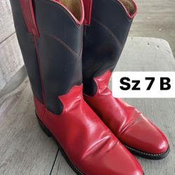 Women's VTG Justin Diamond J Red & Black Leather Roper Cowboy Boots 7 B
