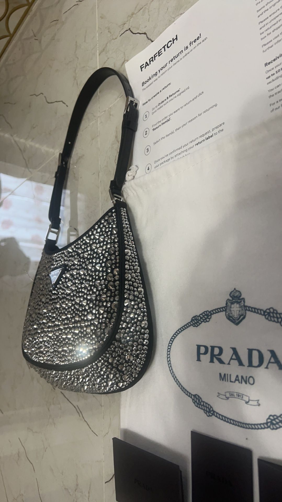 Prada Cleo Satin Bag with Crystals, Women, Mango