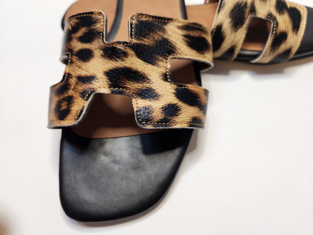 Leopard Print Slip On Sandals  Available In Sizes 6, 6.5, 7.5, 8.5