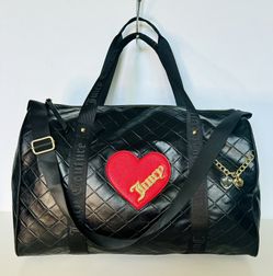 Juicy Couture Black Cross My Heart Weekender Duffle Bag With Charms