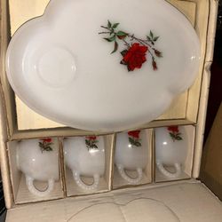 Vintage Rosecrest 8 piece snack set; dura-white; heat proof New