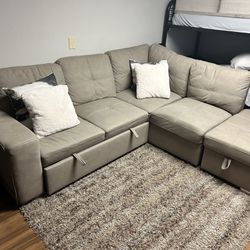 Beige L Shaped Couch (with Removable Storage Piece)