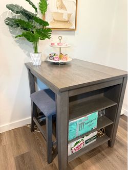 3-Piece Wooden Gray Dining Table & Bar Stools