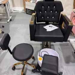 Pedicure Chair No Plumbing, 360° Swivel Hydraulic Adjustable Reclining Station with Massage Foot Bath & Footrest for Nail Tech, Spa, Salon (Pink), $27