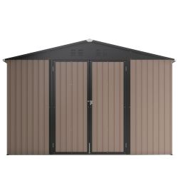 10' x 10' Metal Storage Shed for Outdoor Use – Steel Yard Shed with Lockable Doors for Tool & Utility Storage