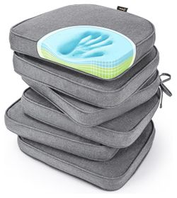 6 Gel Memory Foam Chair Cushions, FadeShield Water-, Stain-Resistant Durable Reversible Seat Cushion W/Ties -17"x16" -Heather Charcoal-Brand New!