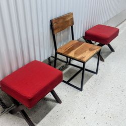 Wooden Chair + Stools 