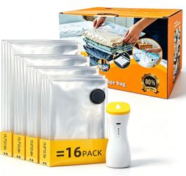 🆕 in 📦 16Pack Vacuum Storage Bags for Travel with pump for clothing,Rechargeable Inflation&Deflation Dual Use Reusable Space Saver Bags cordless tra