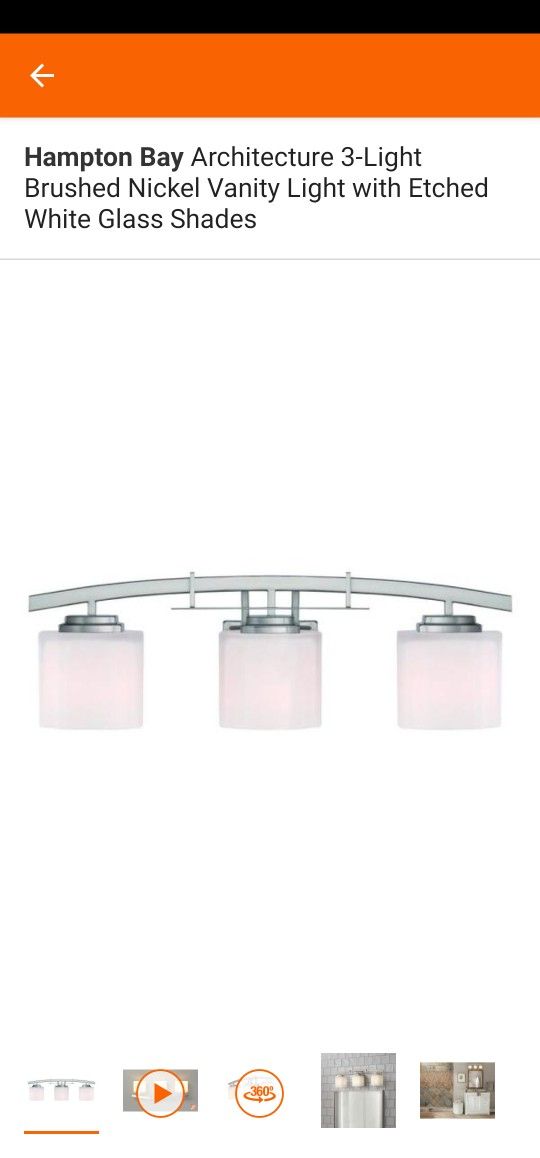 Hampton Bay Architecture 3-Light Brushed Nickel Vanity Light with Etched White Glass Shades