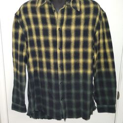 Fashion Nova Men’s Large Gradient Yellow-to-Green Flannel Shirt Rugged Cotton