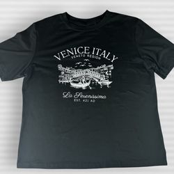 Venice Italy Graphic T-Shirt Black La Serenissima Gondola Print Men’s Medium