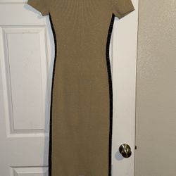Michael Kors~ Logo Tape Metallic Ribbed Knit Dress 