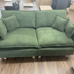 New Oversized Deep Seat Loveseat Sofa, Corduroy 2-Seater Couch with 4 Pillows, Green 