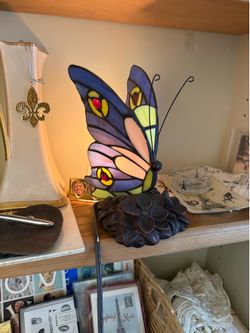 Vintage stained glass, butterfly lamp