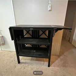 Extendable Outdoor Black Wood Credenza Table/shelves