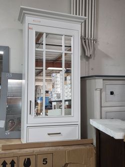 White Mirrored Wall Cabinet with Drawer