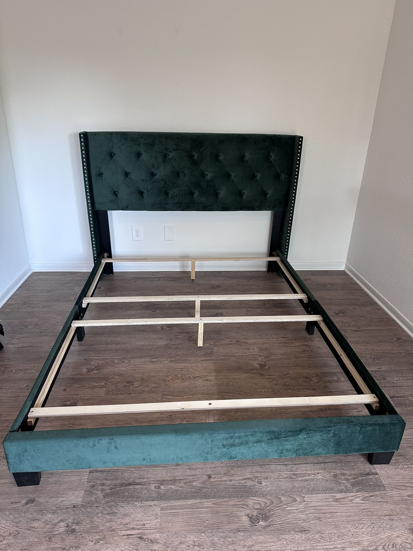 Green Suede Queen Size Bed Frame