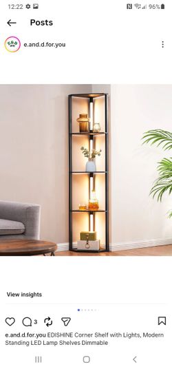 EDISHINE Corner Shelf with Lights, Modern Standing LED Lamp Shelves Dimmable