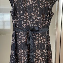 Black Lace Over Tan Evening Cocktail Dress Size 16
