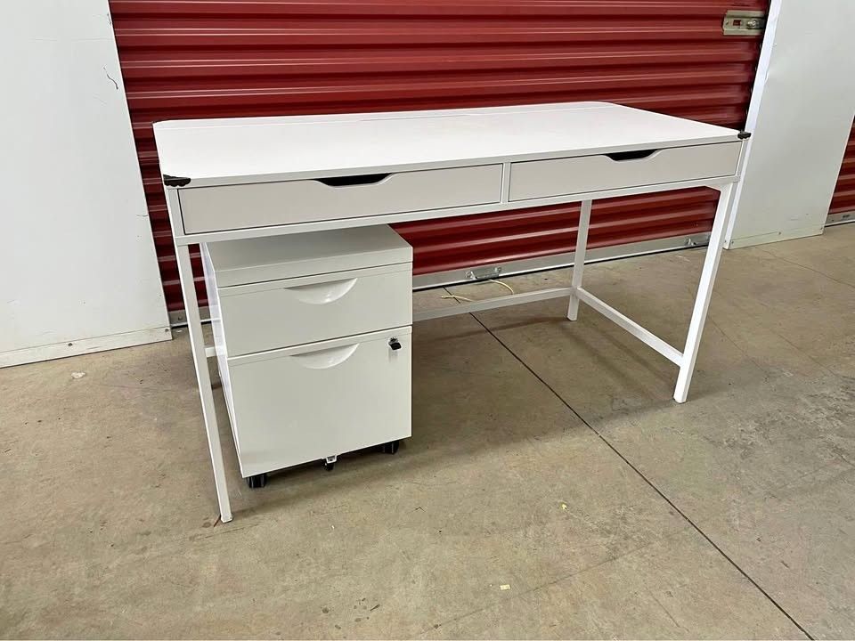 White Desk with filing cabinet