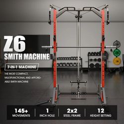 Mikolo Compact 7-IN-1 Smith Machine With Cable Crossover System, 1000LBS Multi-Functional Squat Rack, Workout Station with Weight Bar, Bend Peg and Ot