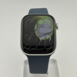 GPS Only Apple Watch Series 11 46MM Silver Aluminum Blue Sport Band MEWC4LW/A